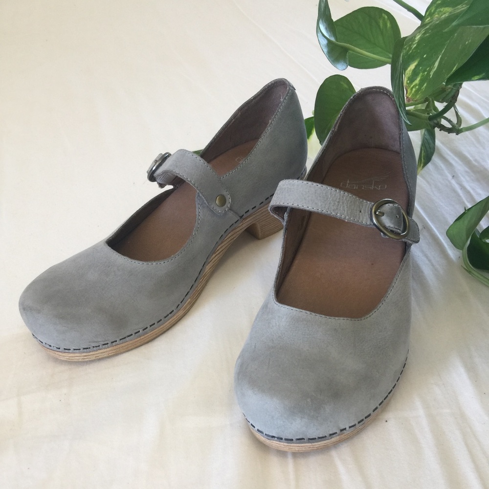 Dansko Missy Mary Jane Nubuck Light Grey Clogs